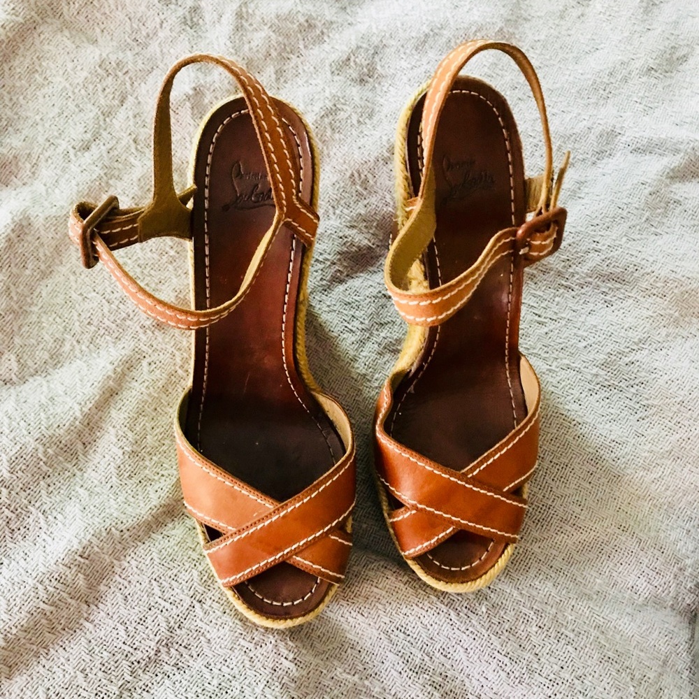 Summery Christian Louboutin Cognac Cork Wedges